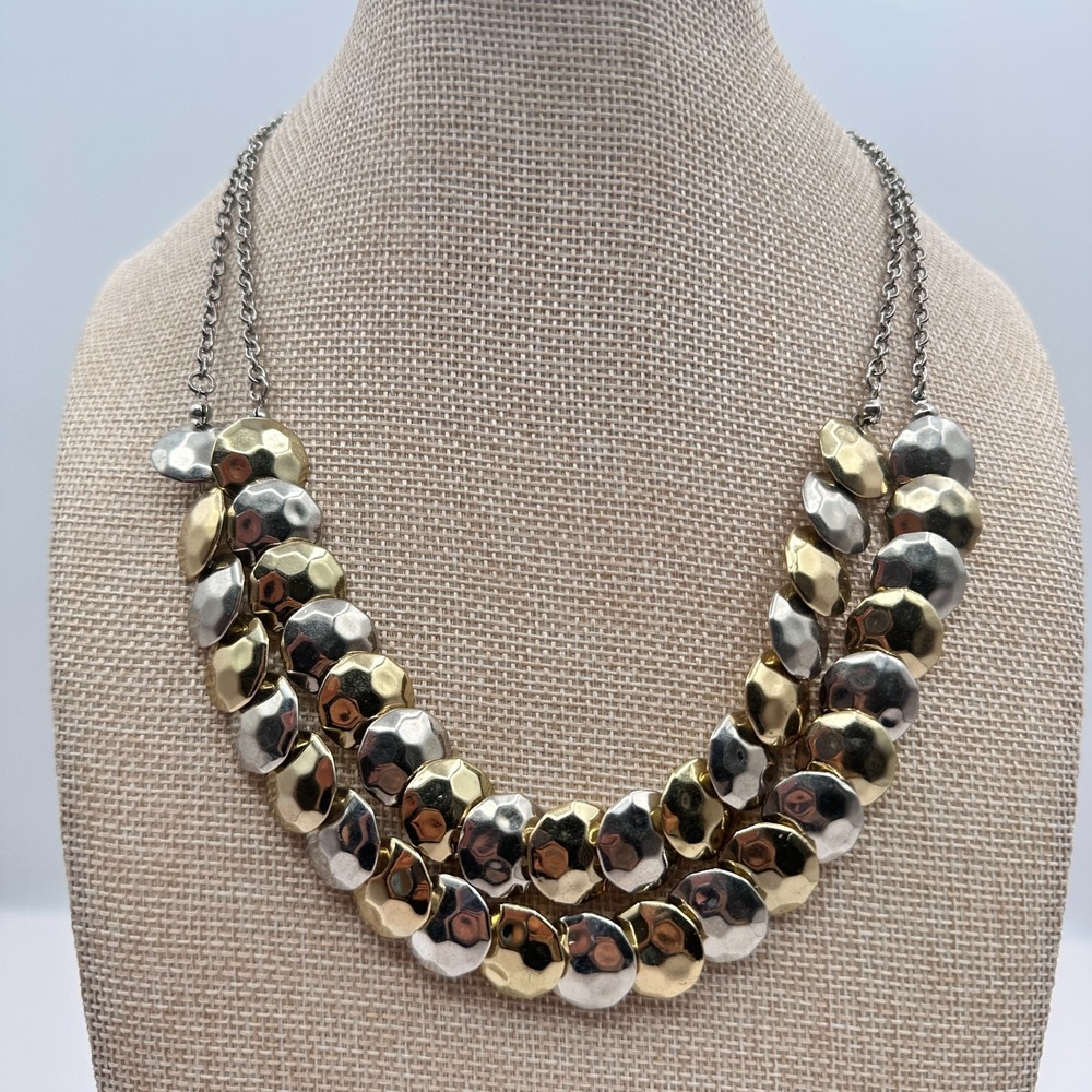 Vintage 90s Hammered Disc Double Strand Necklace Women's Classic Jewelry